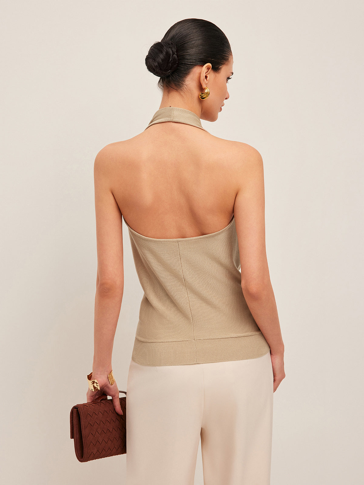 Women's cowl neck halter top | sleeveless knit blouse for leisure wear