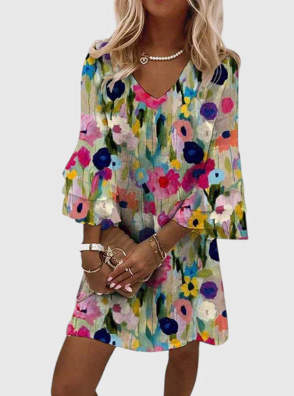 Short floral dress | v-neck mini dress for summer