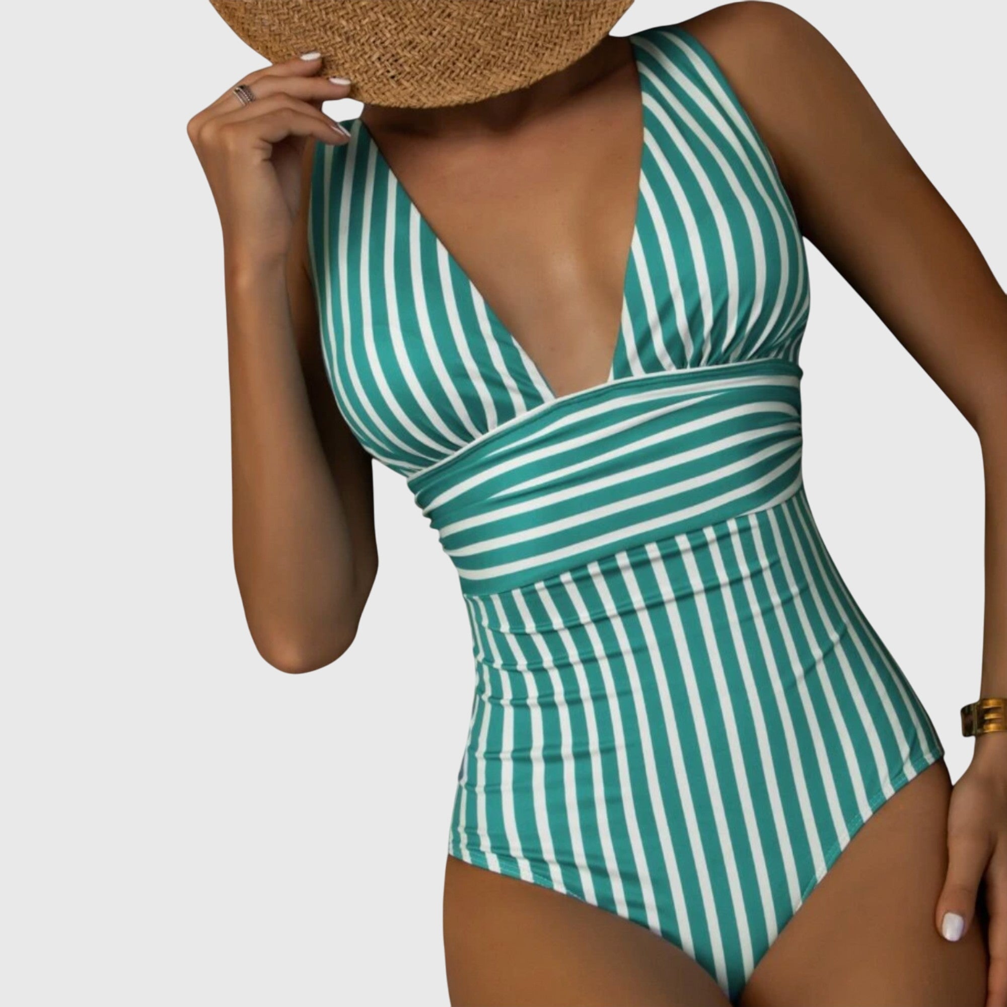 Striped V-Neck One-Piece Swimsuit