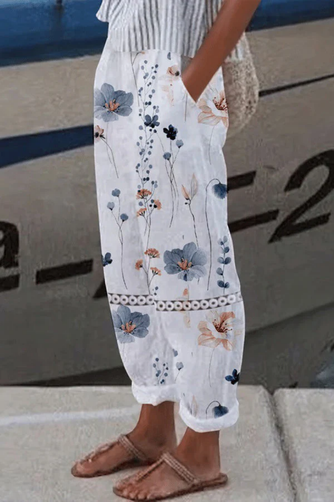 Printed Wide Leg Elastic Waist Pants