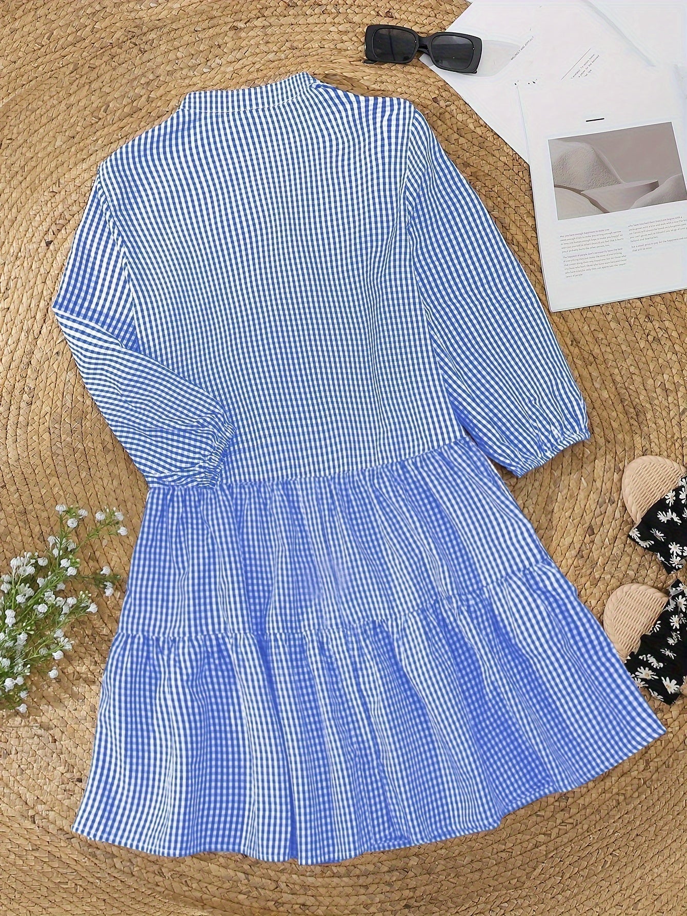 Cotton Gingham Tiered Mini Shirt Dress