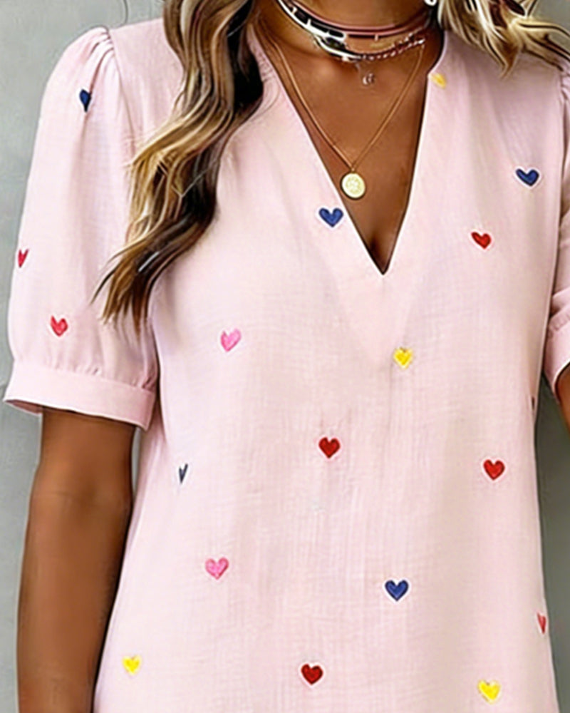 Women's Linen Dress Heart Print Casual