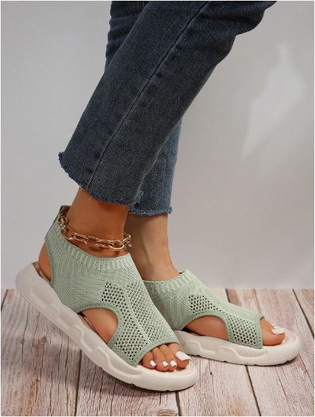 Women's Platform Sandals Open Toe Knit Mesh Slip On Lightweight Casual Walking Shoes