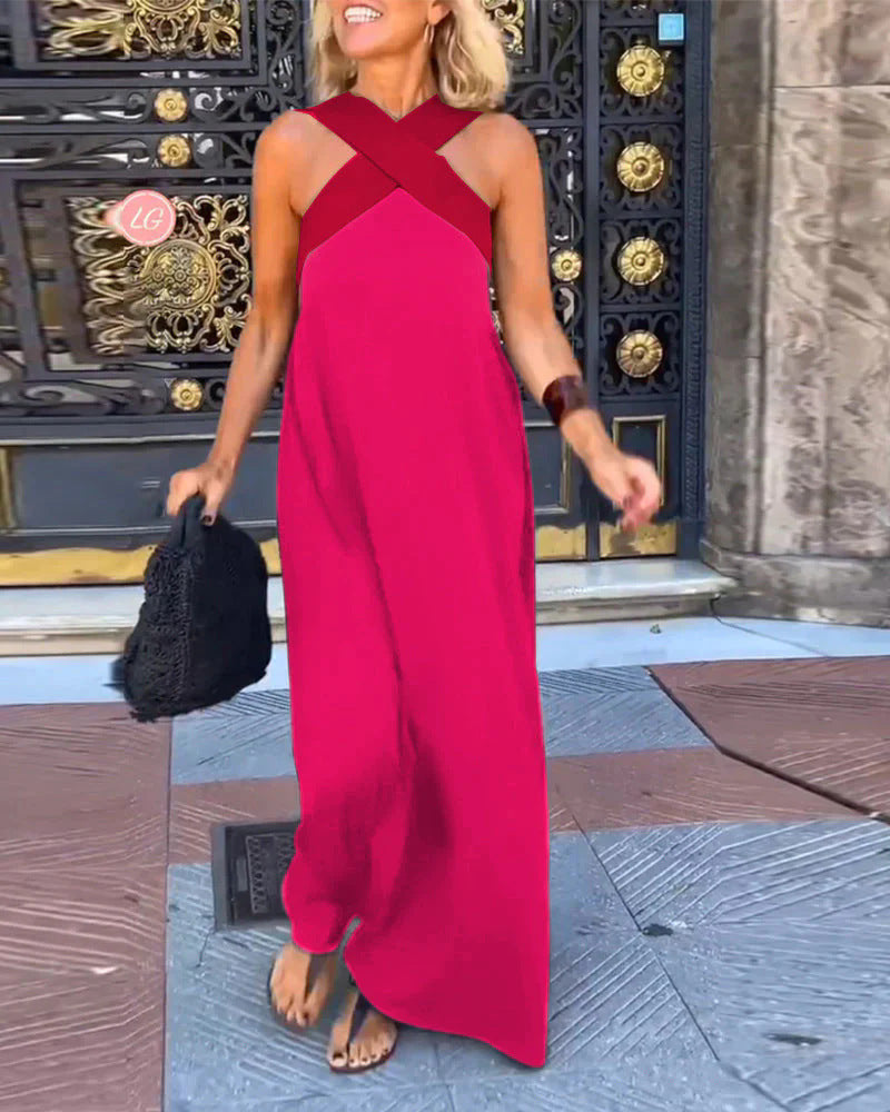Women's Maxi Dress Cross Neck Sleeveless Summer