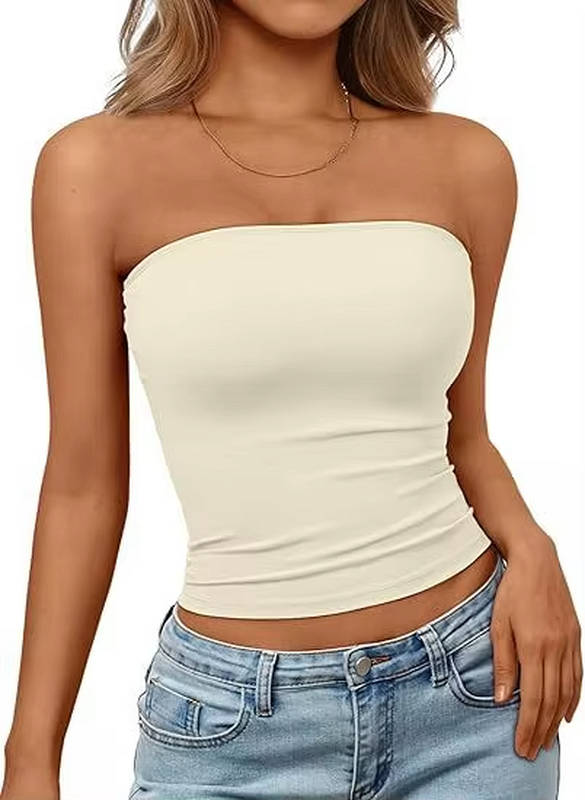 Bandeau crop top for women — seamless stretch fit — casual summer