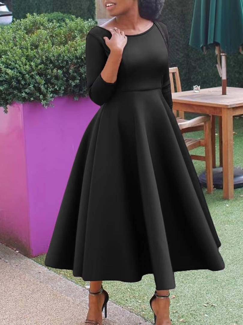 A-Line Midi Wedding Guest Dress Three Quarter Sleeve Round Neck Formal Flare Apparel
