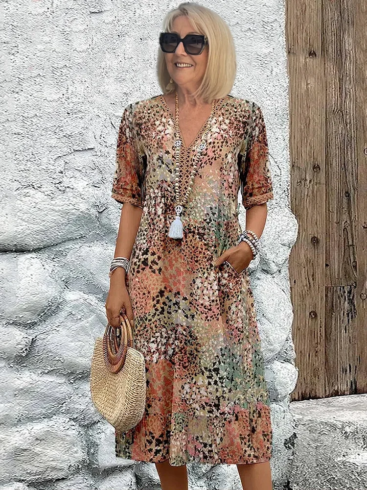 Women's Printed Midi Dress Cotton Blend