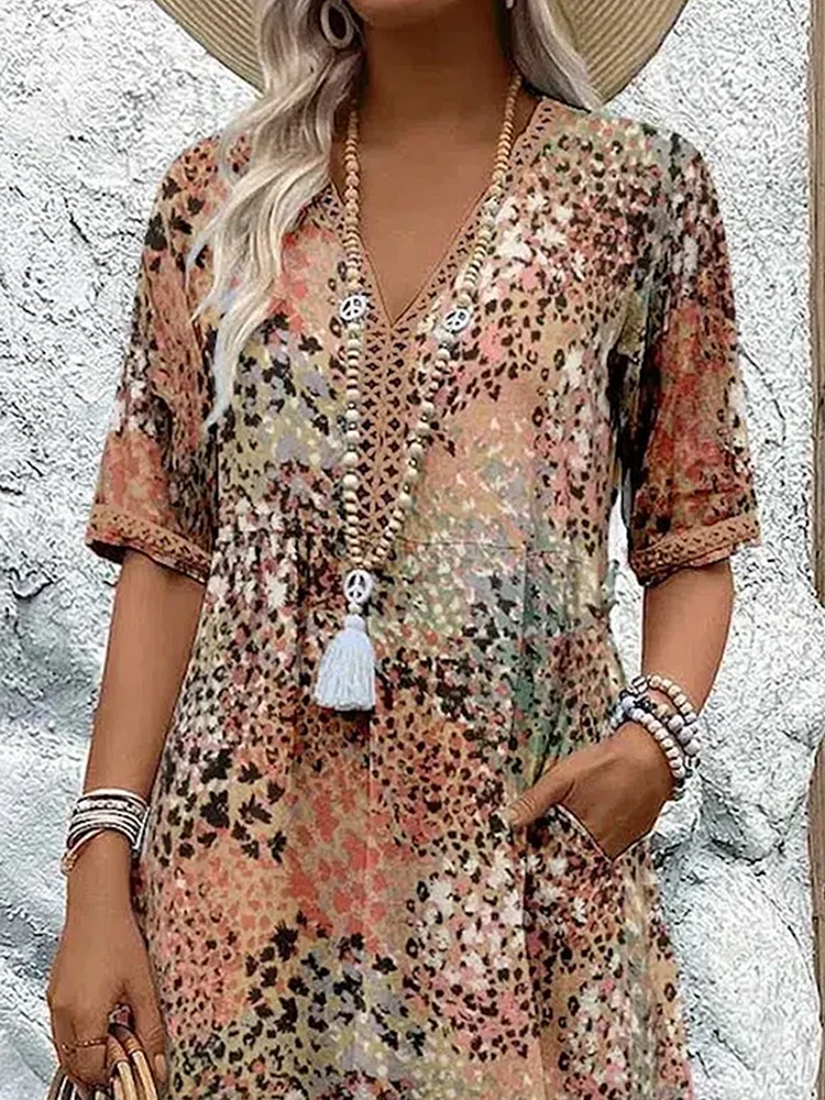 Women's Printed Midi Dress Cotton Blend