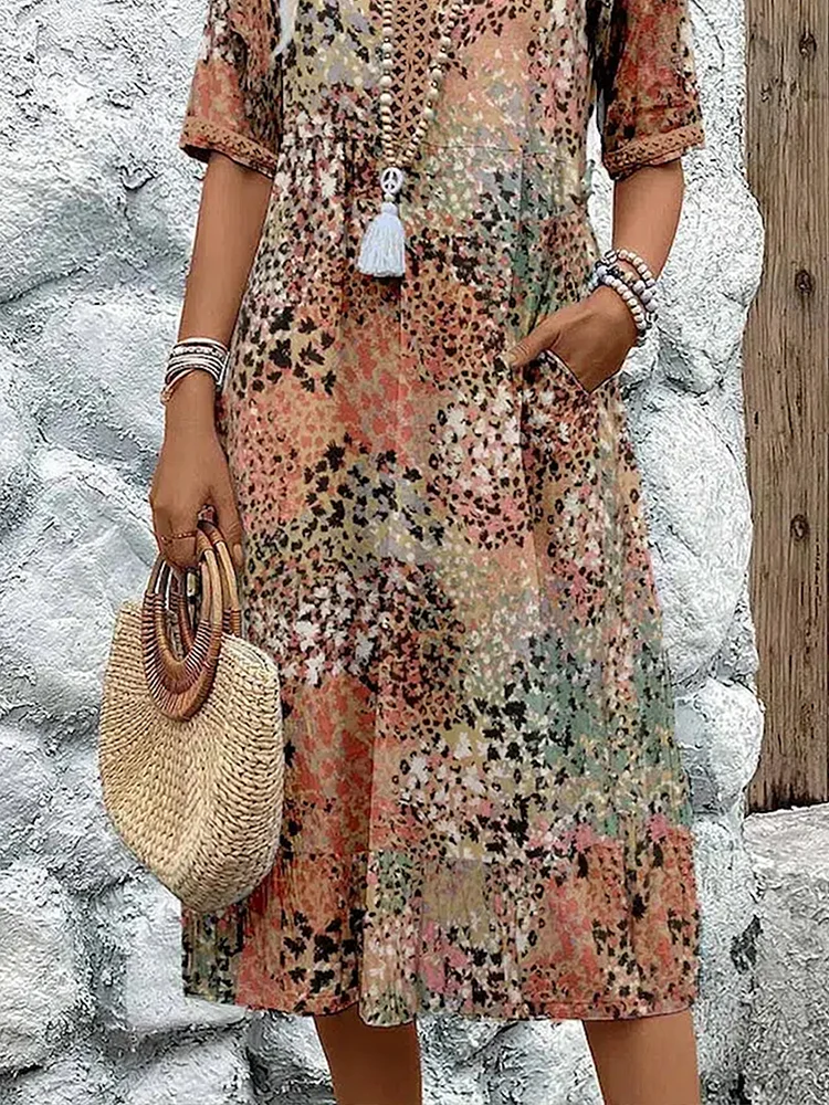 Women's Printed Midi Dress Cotton Blend