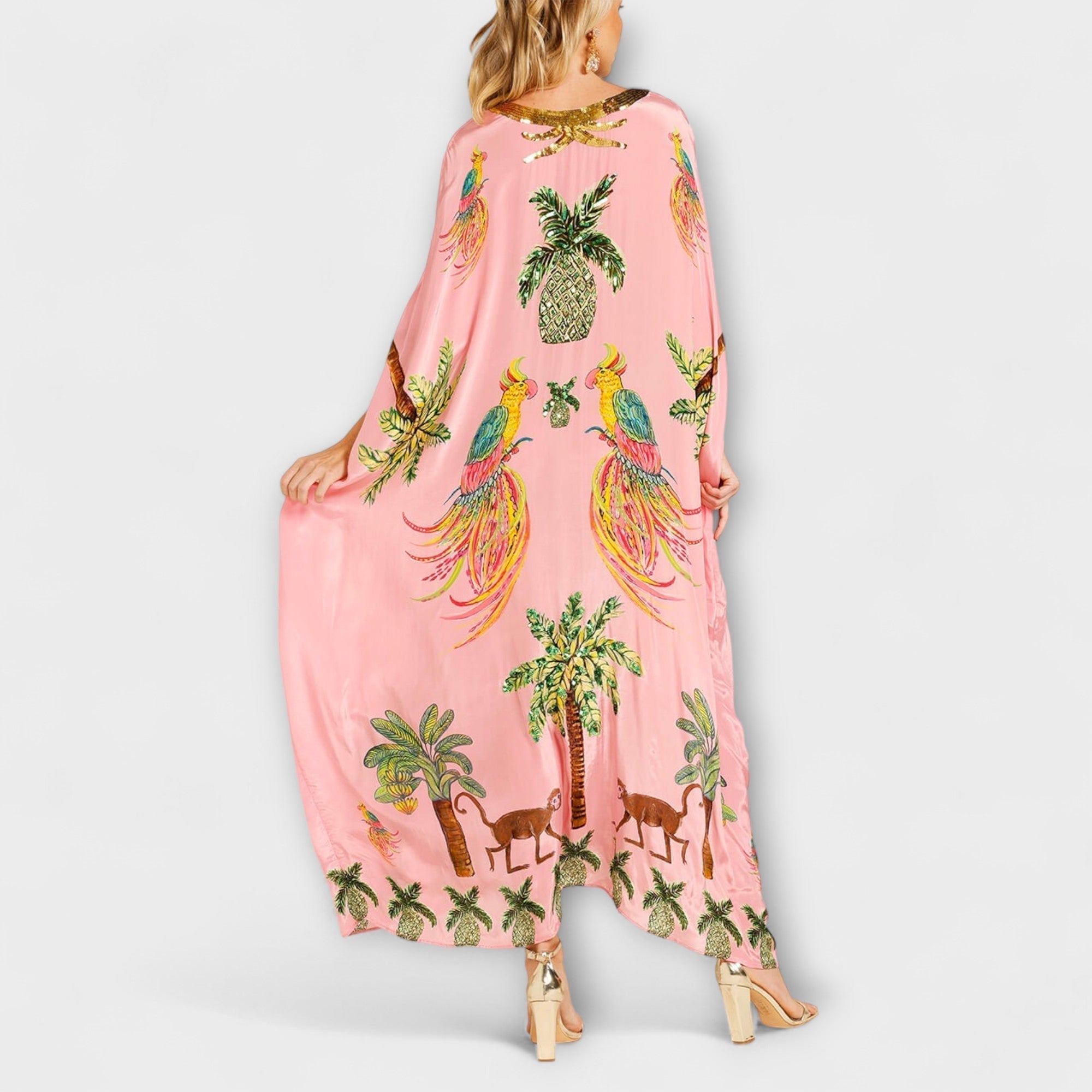 Women’s asymmetrical shoulder tropical print dress — loose fit vacation apparel