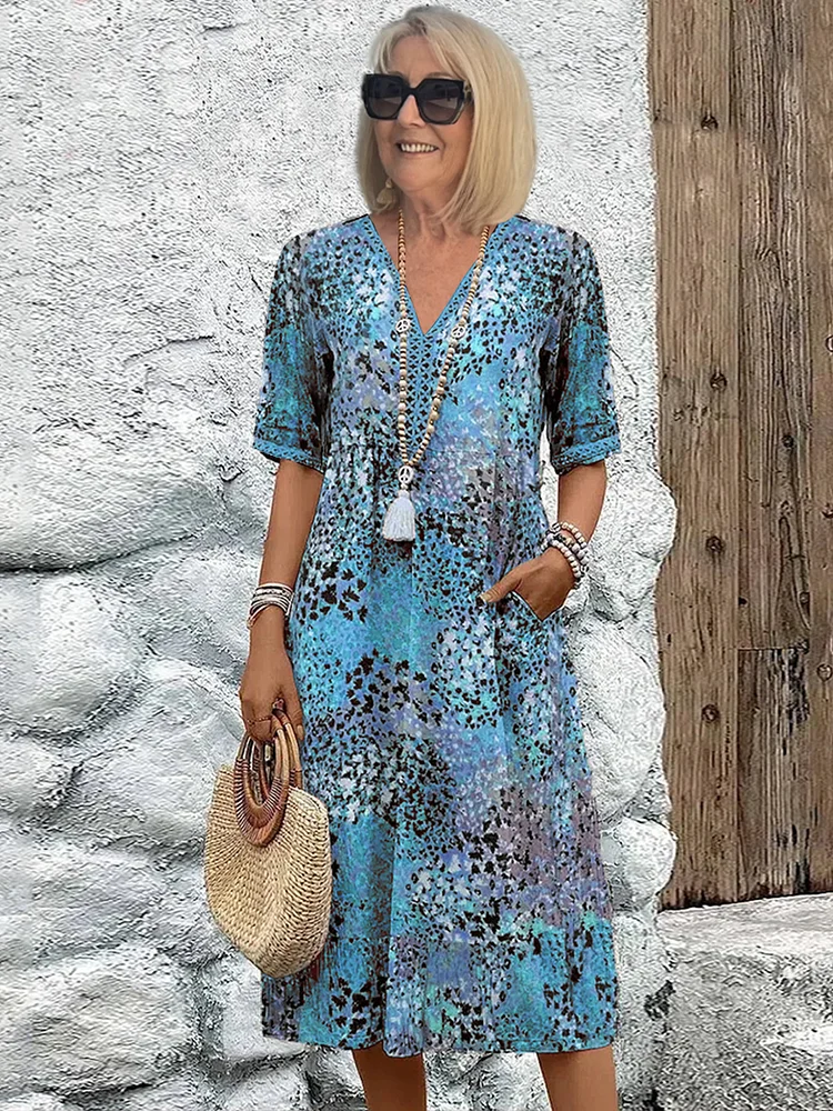 Women's Printed Midi Dress Cotton Blend
