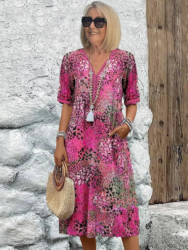 Women's Printed Midi Dress Cotton Blend