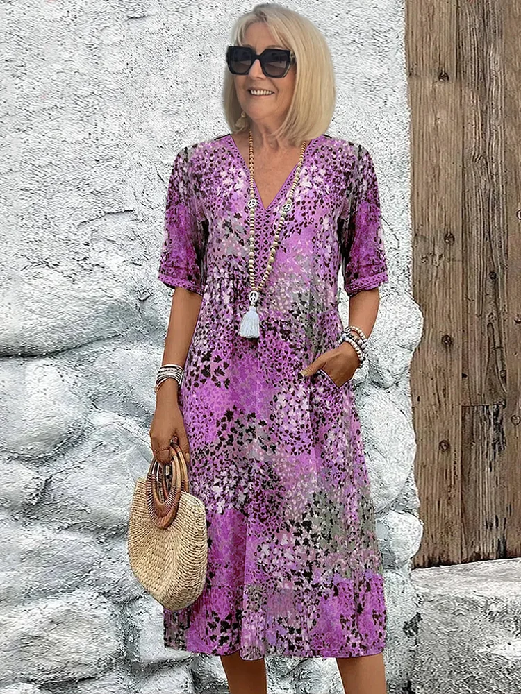 Women's Printed Midi Dress Cotton Blend