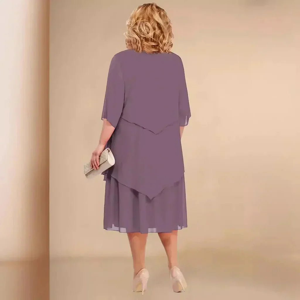 Plus size chiffon dress — asymmetrical midi for formal occasions