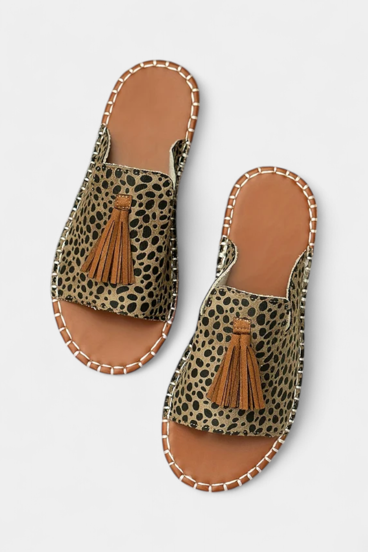 Woven Tassel Flat Slide Sandals