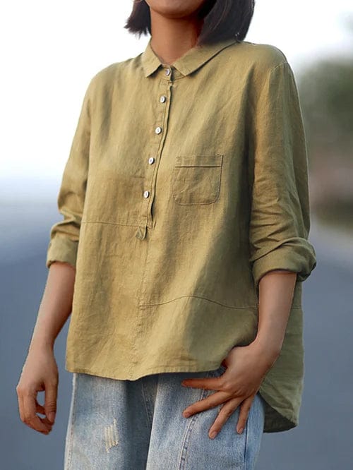 Women’s button up blouse — asymmetrical hem shirt | casual wear