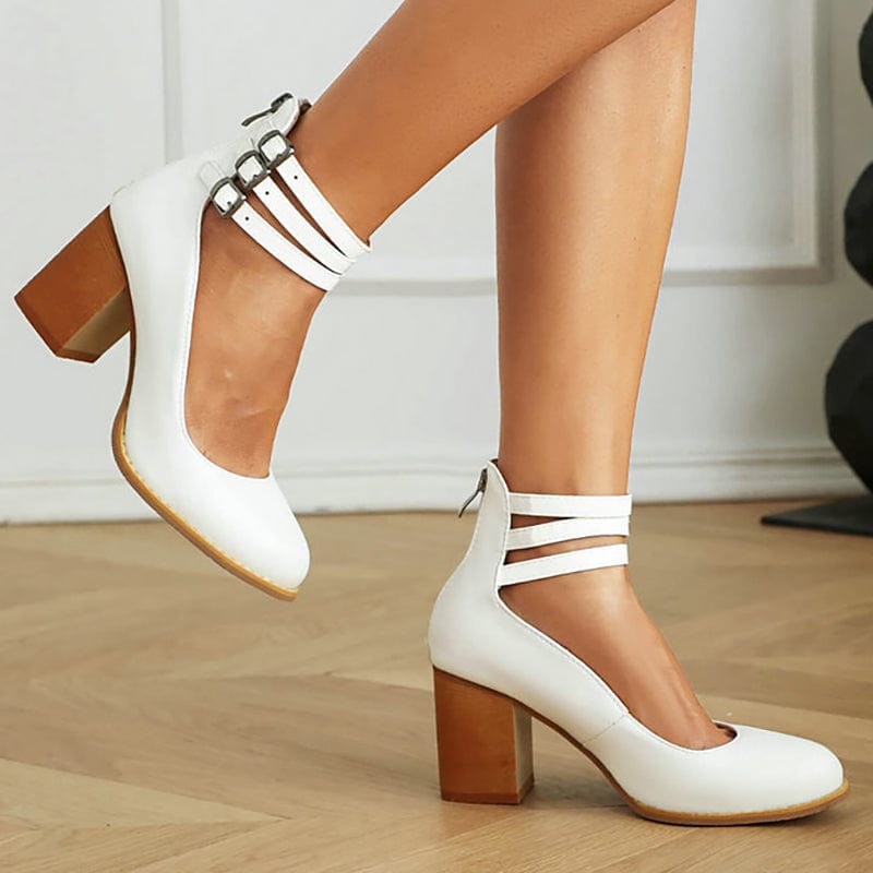 Triple Buckle Ankle Strap Block Heels