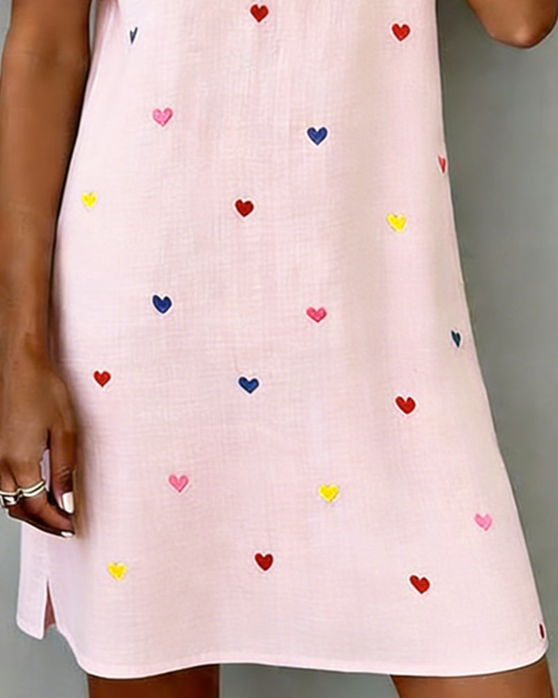 Women's Linen Dress Heart Print Casual