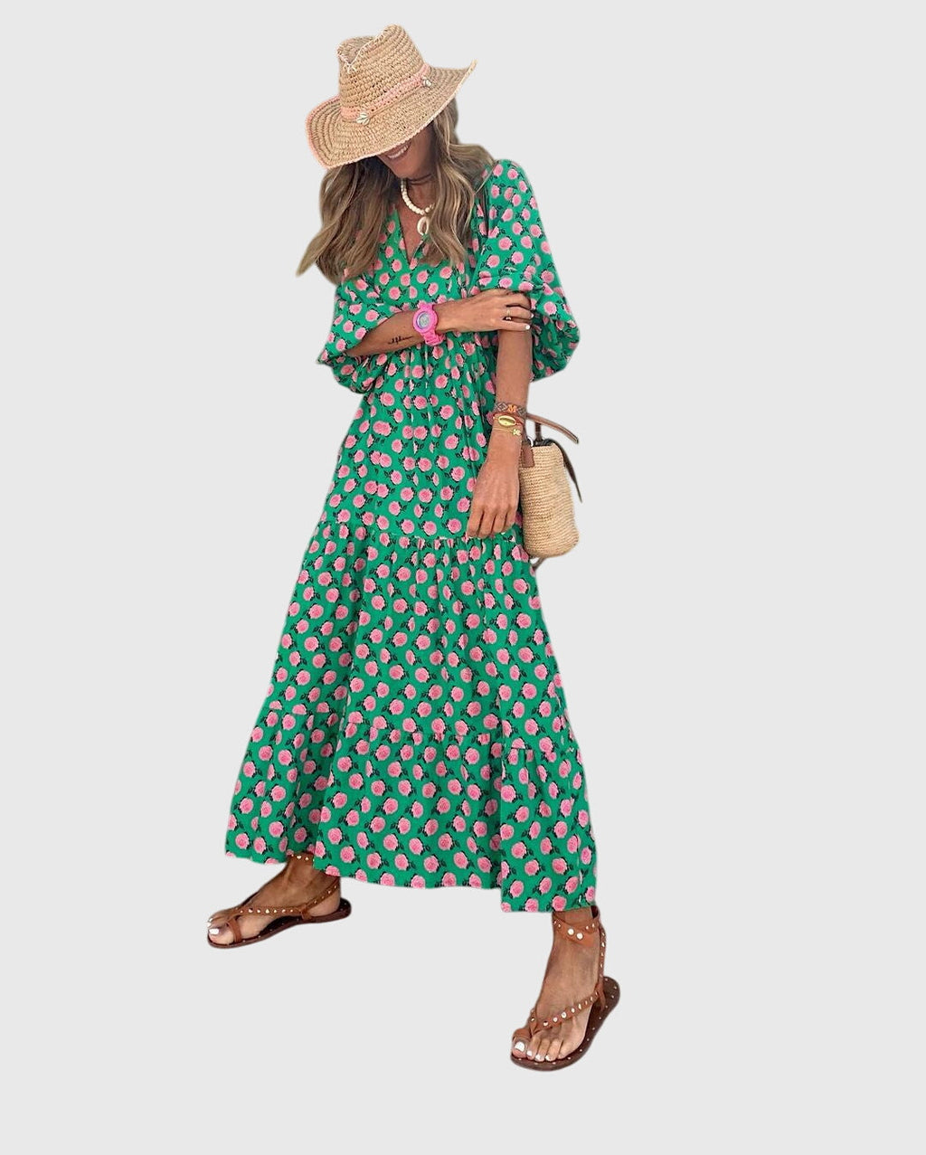 Bohemian maxi gown | printed relaxed fit long dress