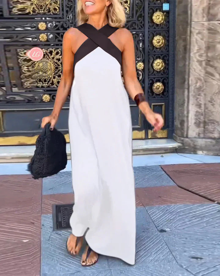 Women's Maxi Dress Cross Neck Sleeveless Summer