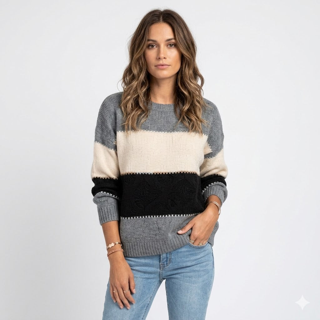 Women's Knit Sweater Blend Relaxed Fit Ribbed Cuffs Crew Neck Casual Everyday