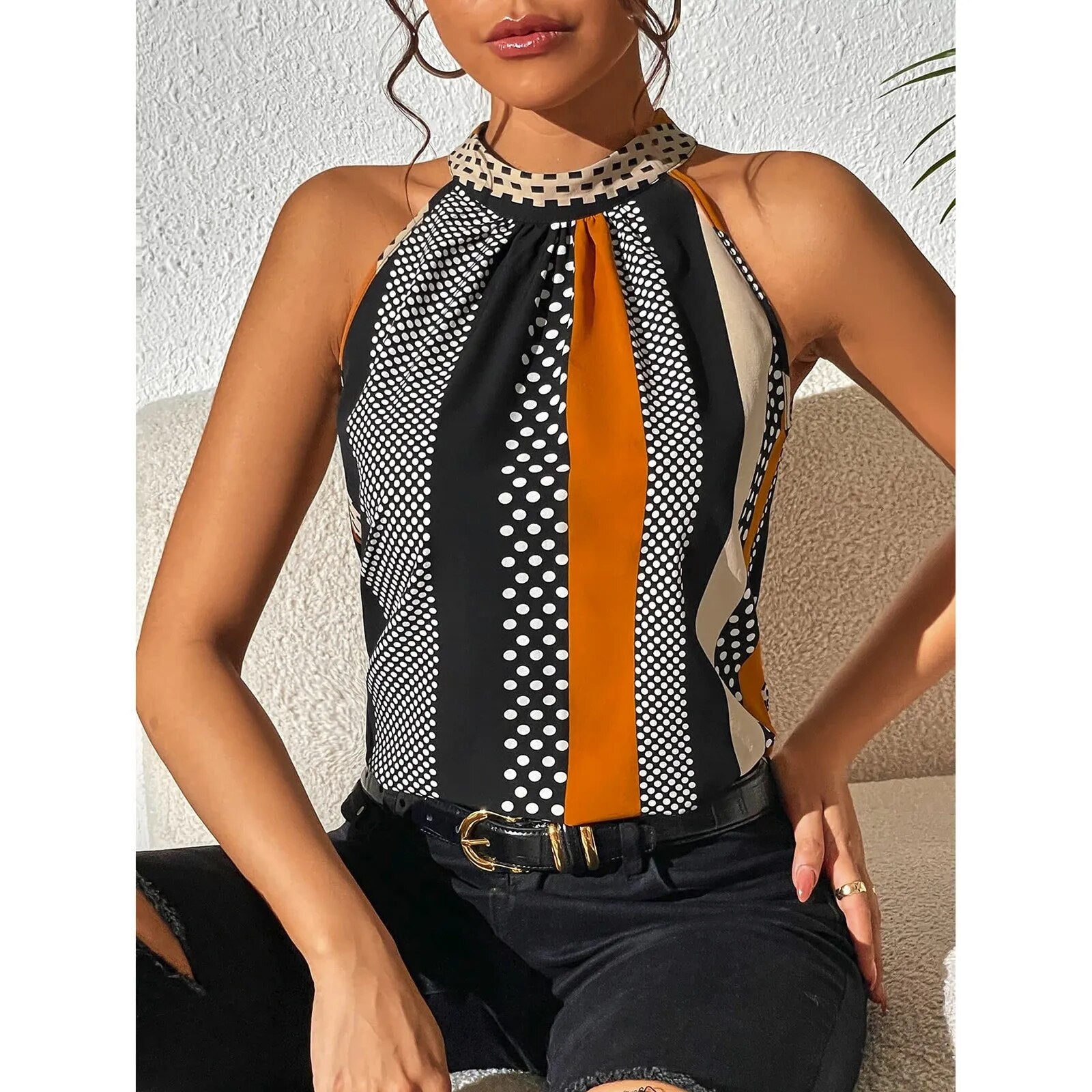 Women's sleeveless halter top | printed blouse for casual daily wear