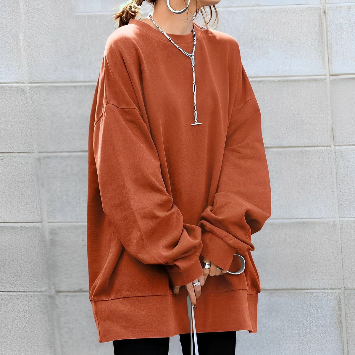 Women's Sweatshirt Cotton Blend Oversized Fit Dropped Shoulder Casual Everyday