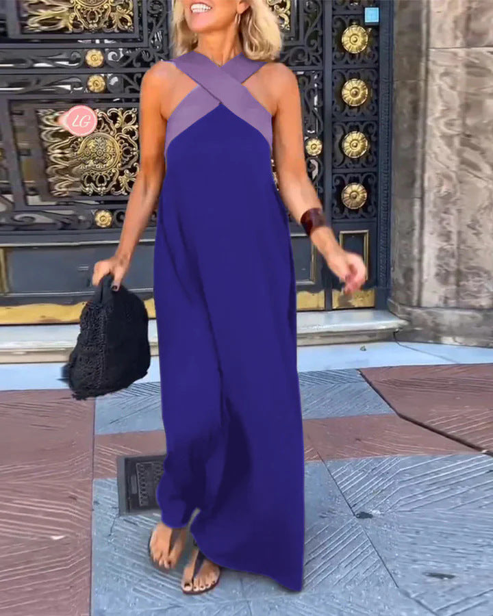 Women's Maxi Dress Cross Neck Sleeveless Summer