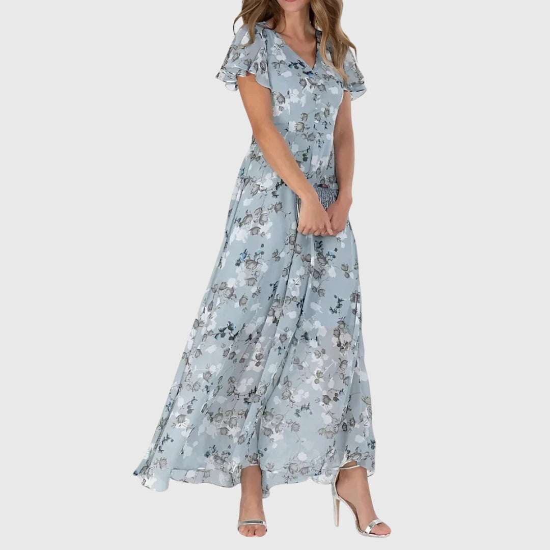 Women’s maxi dress — flutter sleeve print | casual evening events