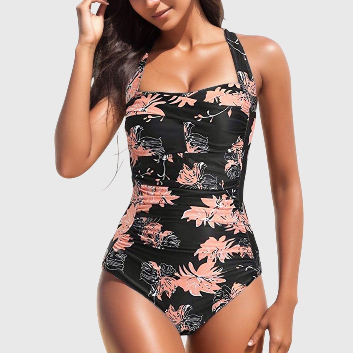 Floral Print Ruched One-Piece Swimsuit