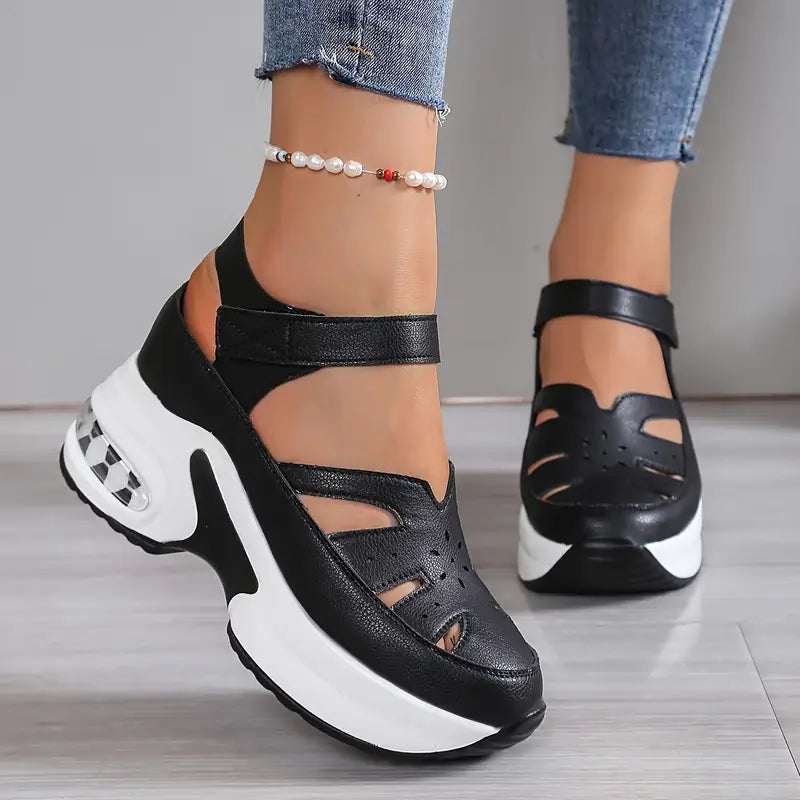 Women's Wedge Sandals Breathable Cutout Platform Walking Shoes Cushioned Mary Jane
