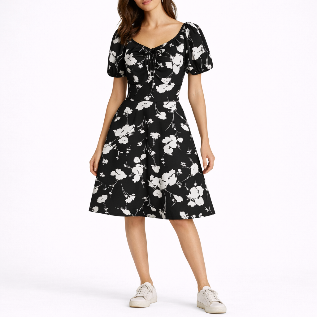 Short Sleeve Floral Midi Dress
