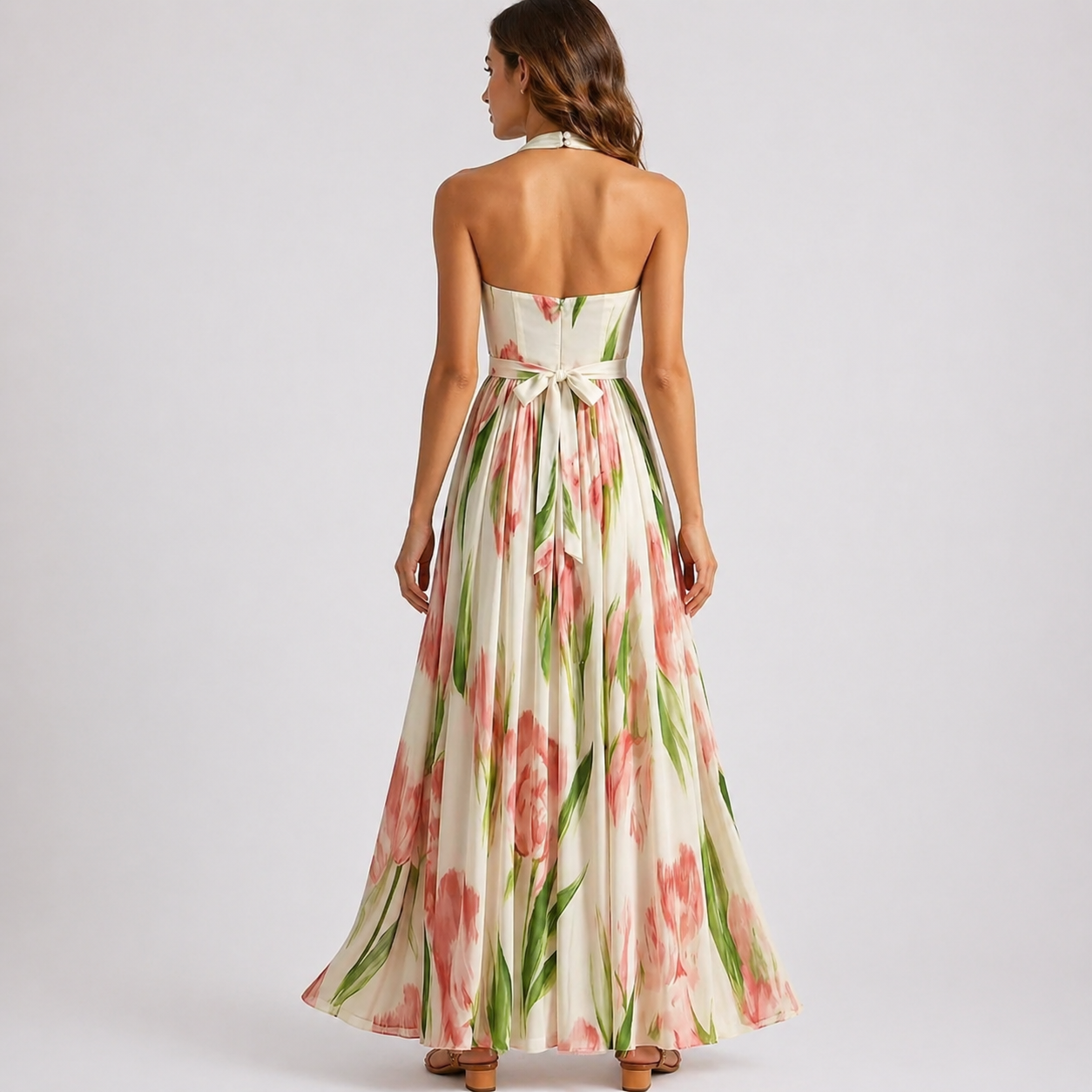 Halter Neck Floral Print Maxi Dress