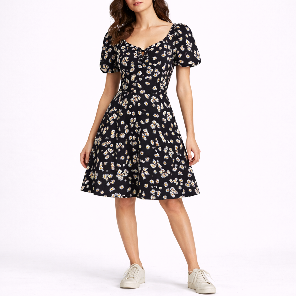 Short Sleeve Floral Midi Dress
