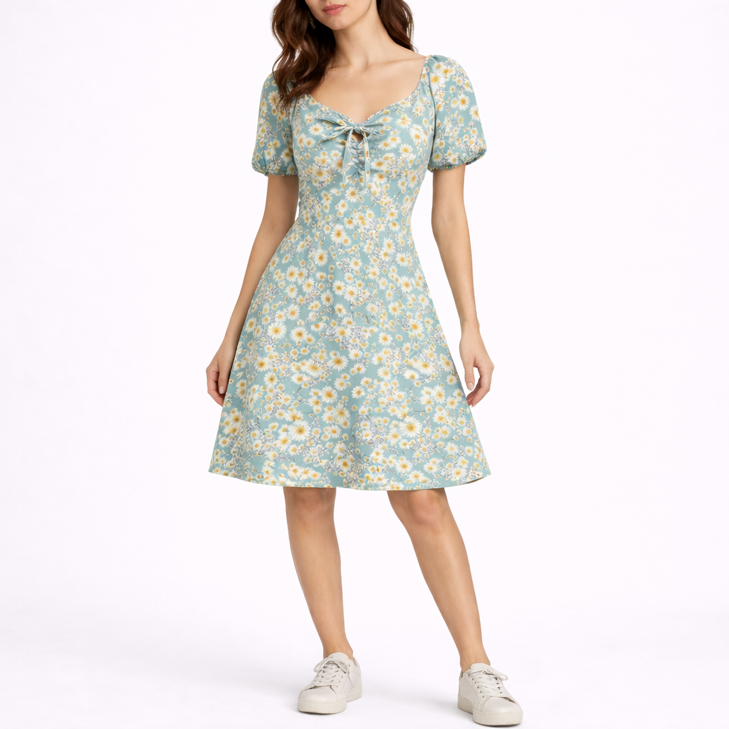 Short Sleeve Floral Midi Dress