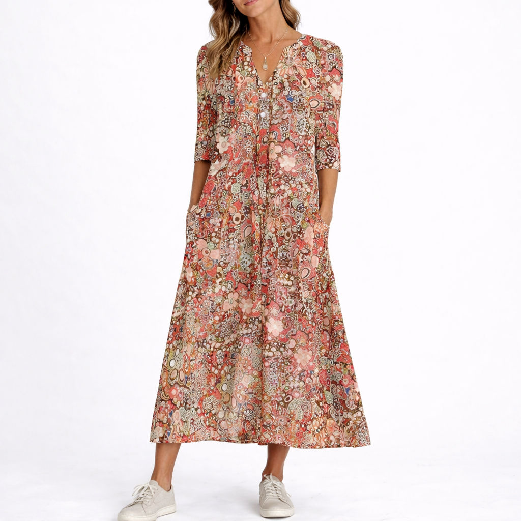 Floral Midi Dress With Pockets