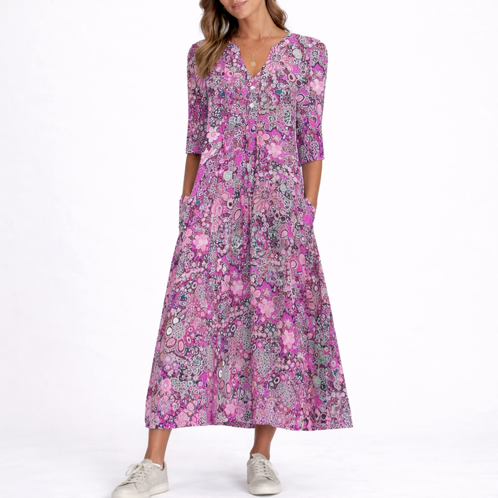 Floral Midi Dress With Pockets