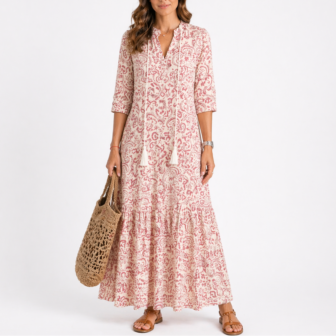 Floral Print V-Neck Midii Dress