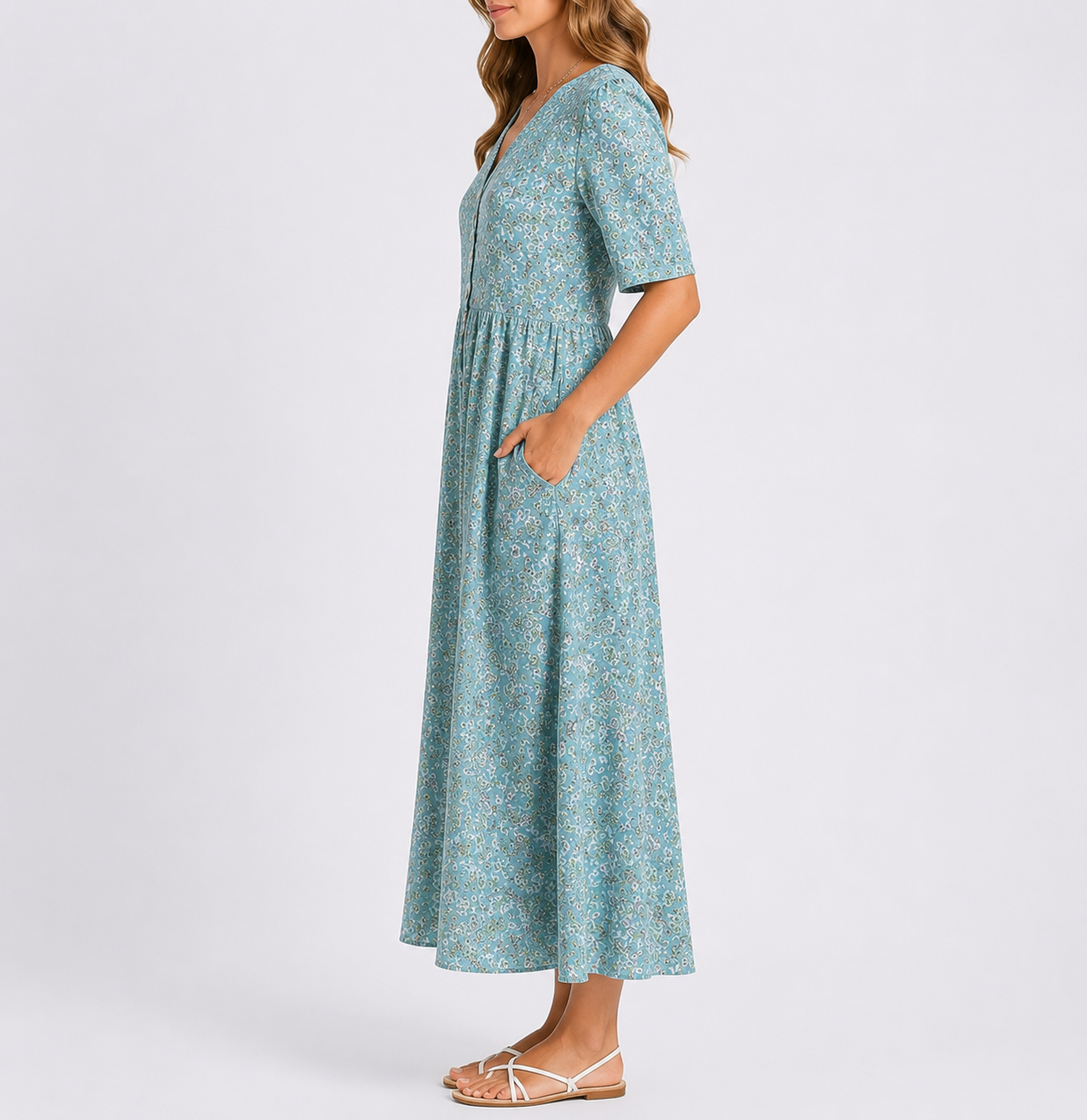 Floral Print Midi Length Dress