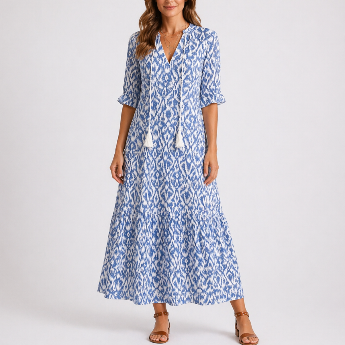 Floral Print V-Neck Midii Dress
