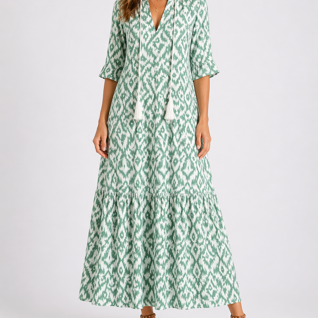 Floral Print V-Neck Midii Dress