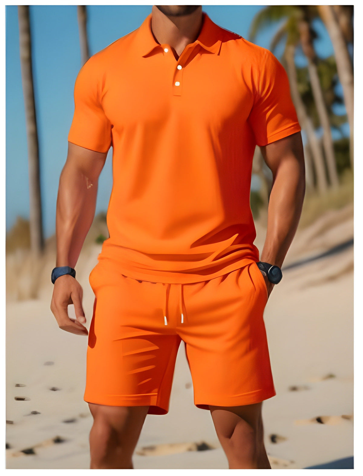 Men's short sleeve polo set — breathable shorts set — active outdoor leisure