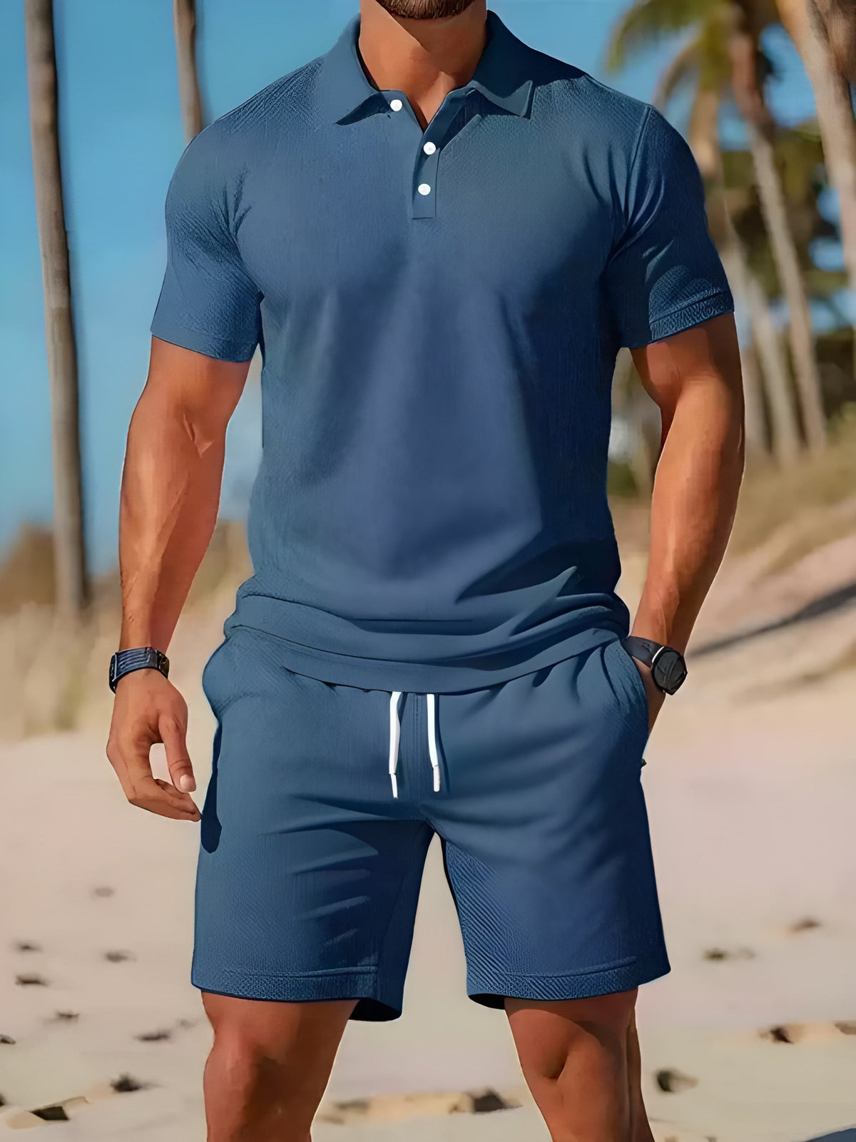 Men's short sleeve polo set — breathable shorts set — active outdoor leisure