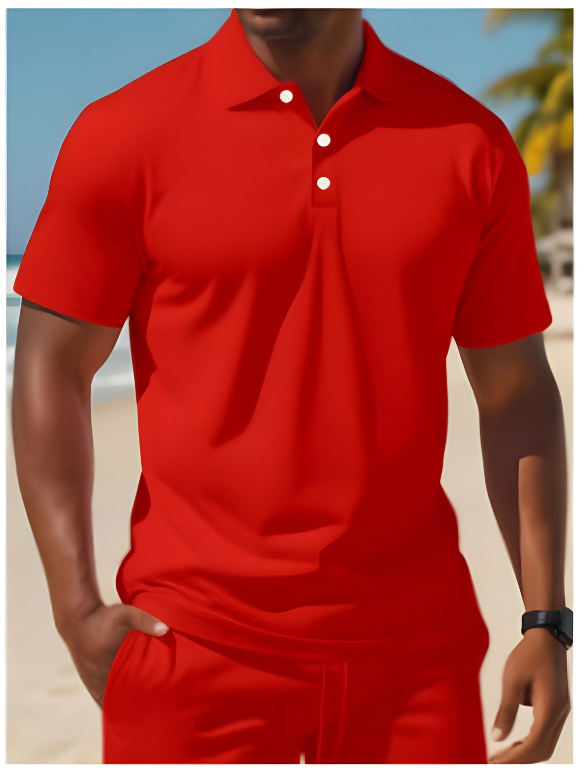 Men's short sleeve polo set — breathable shorts set — active outdoor leisure