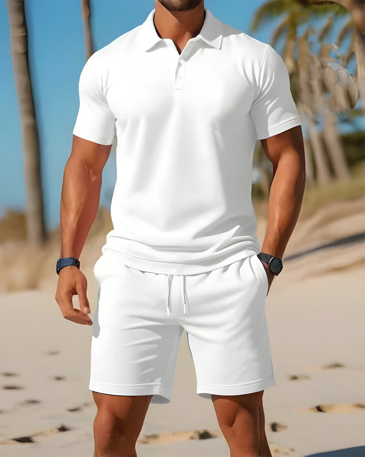 Men's short sleeve polo set — breathable shorts set — active outdoor leisure