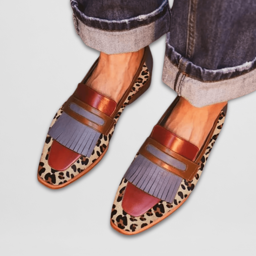 Women's leather loafers — flat rubber sole with fringe panel | daily wear
