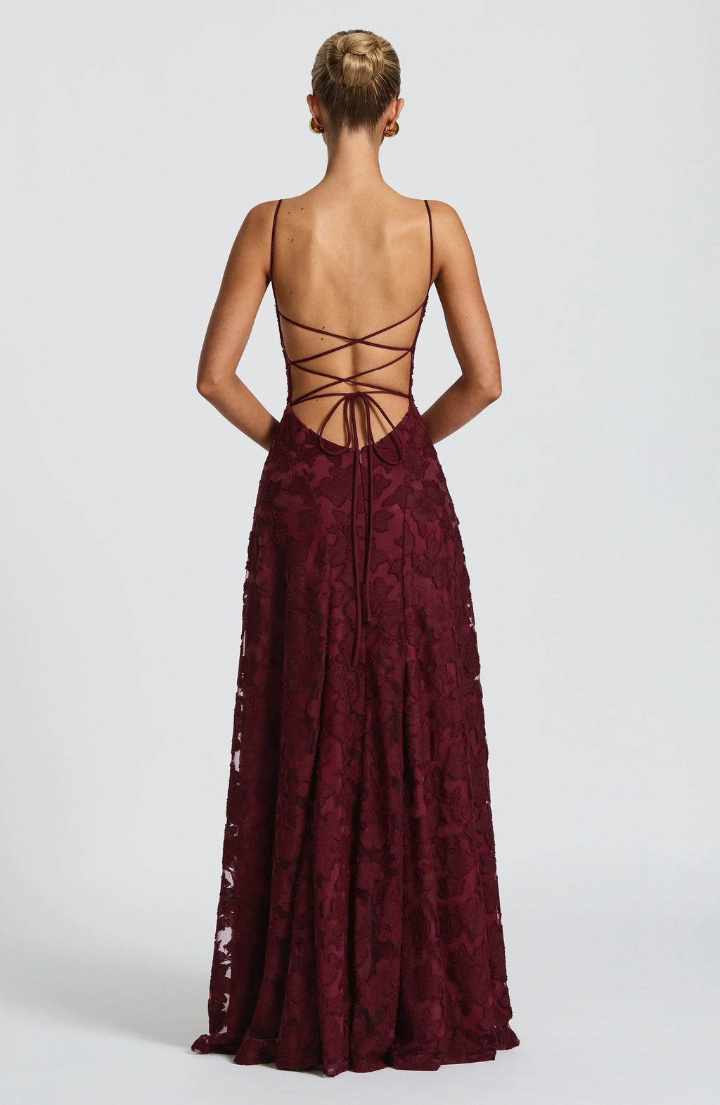 Women's maxi dress — open lace-up back with thin straps | formal events