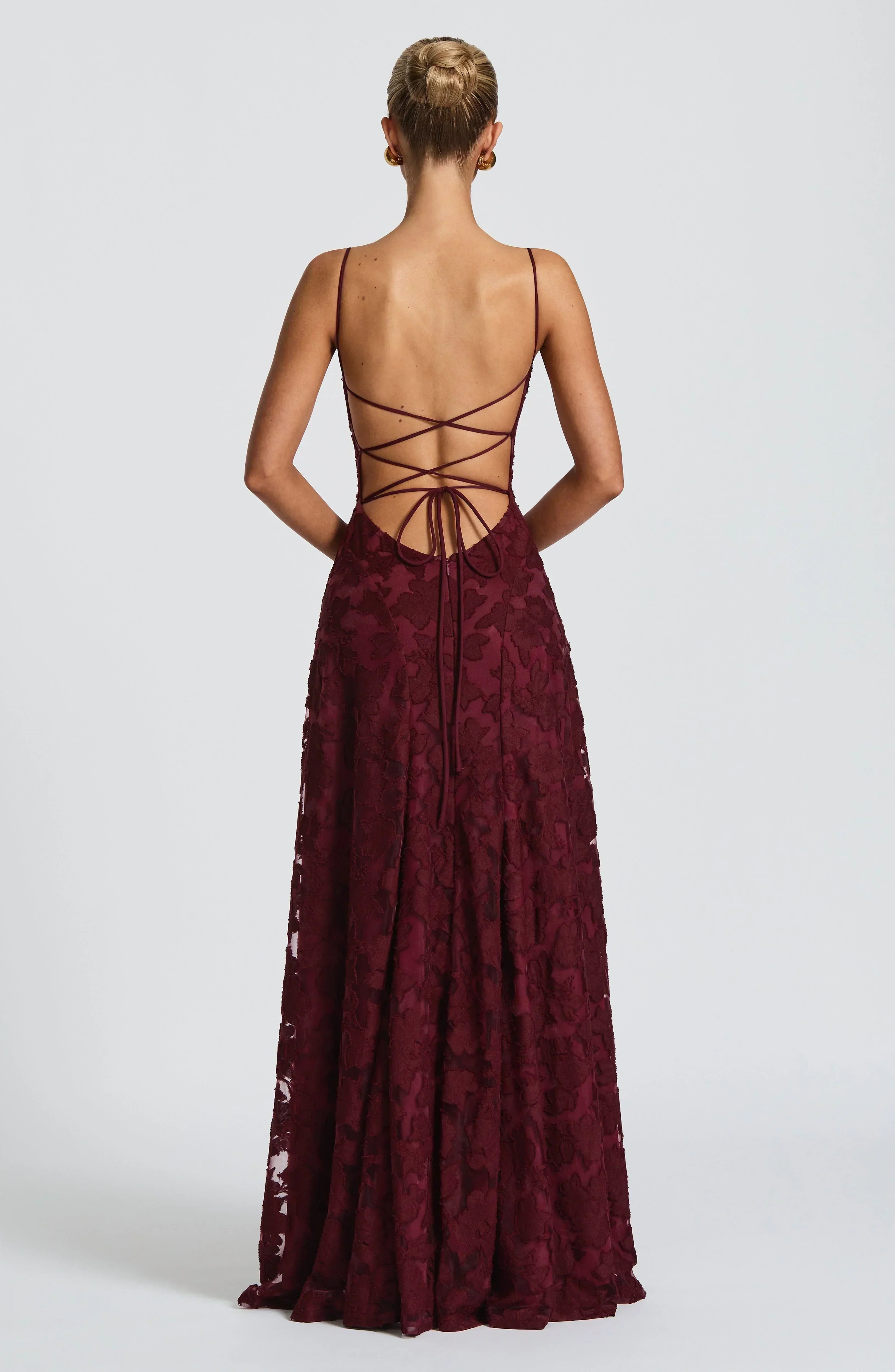 Women's maxi dress — open lace-up back with thin straps | formal events