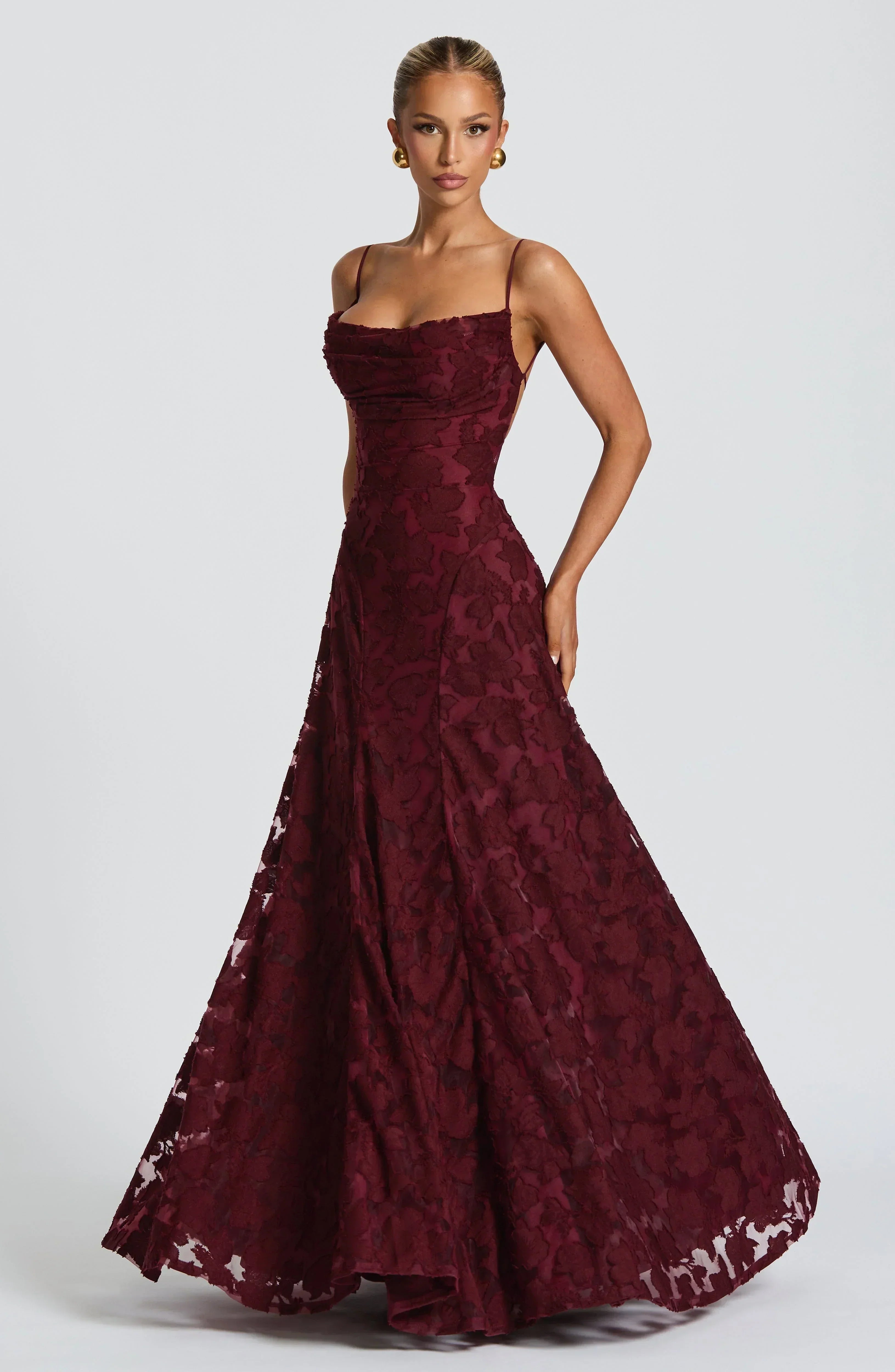 Women's maxi dress — open lace-up back with thin straps | formal events
