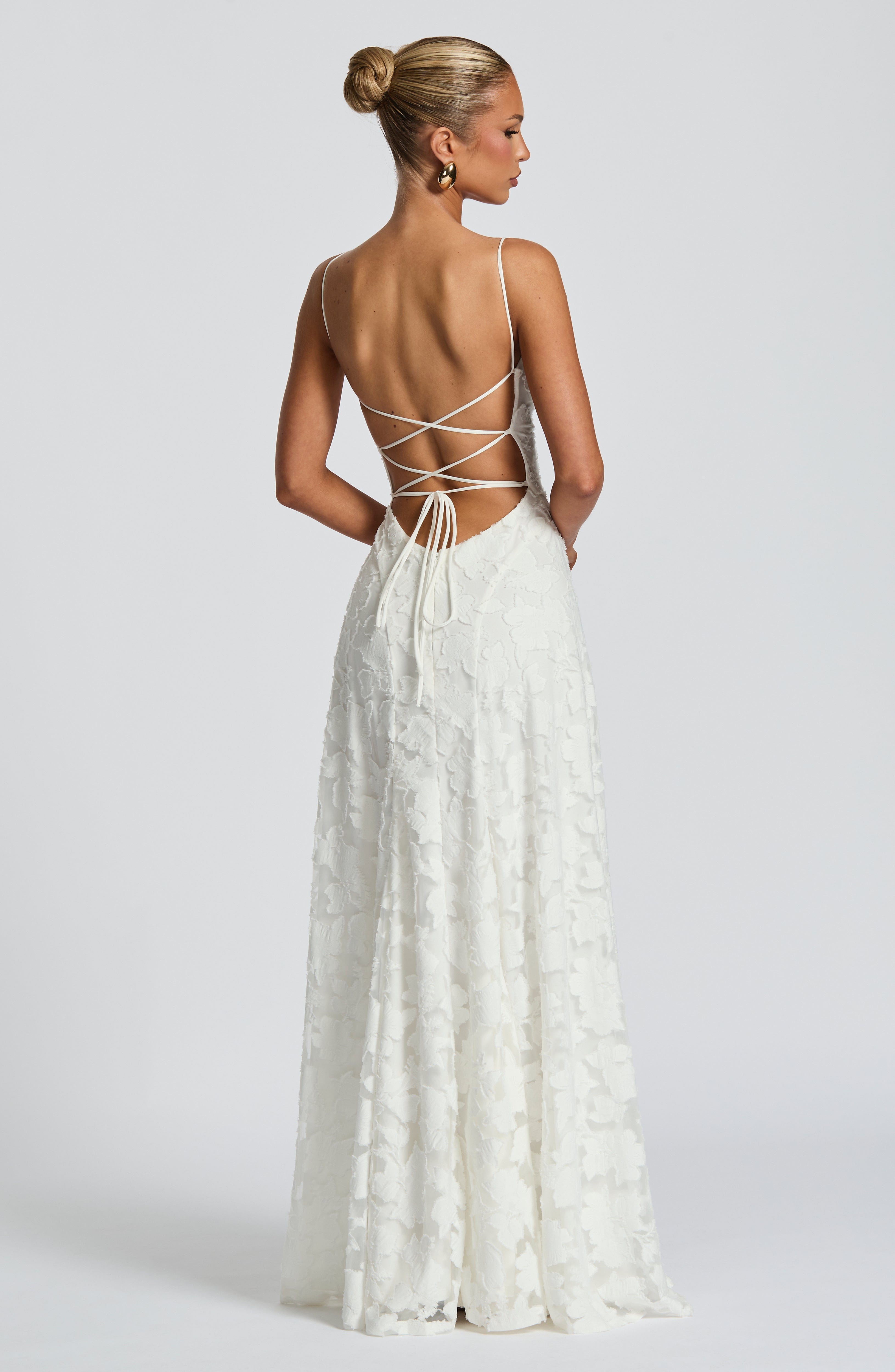 Women's maxi dress — open lace-up back with thin straps | formal events